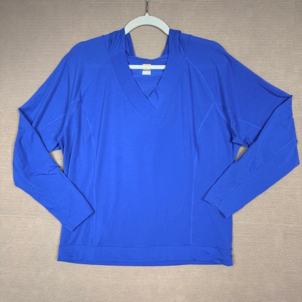 Lucy Tech Womens Blue V-Neck Long Sleeve Activewear Hoodie Size M